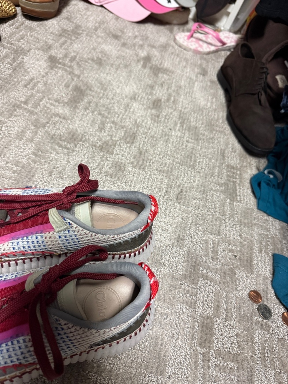 Chloe Multicolor Woven Lace-Up Sneakers with Burgundy Laces - Picture 3 of 8